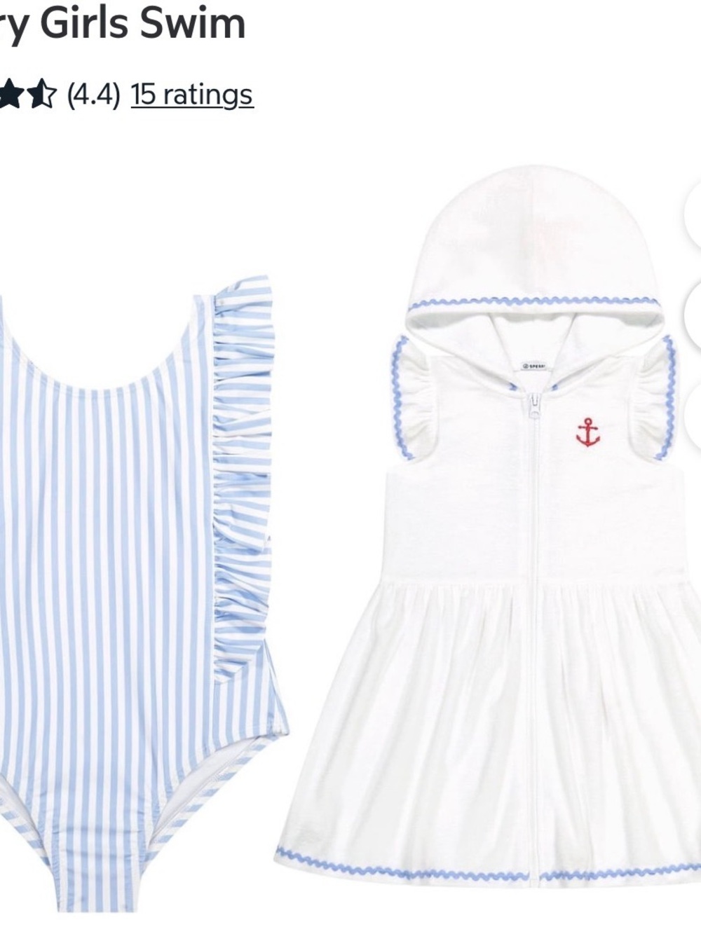 Sperry Light Blue & White Striped Ruffle One-Piece with White Hooded Cover-Up